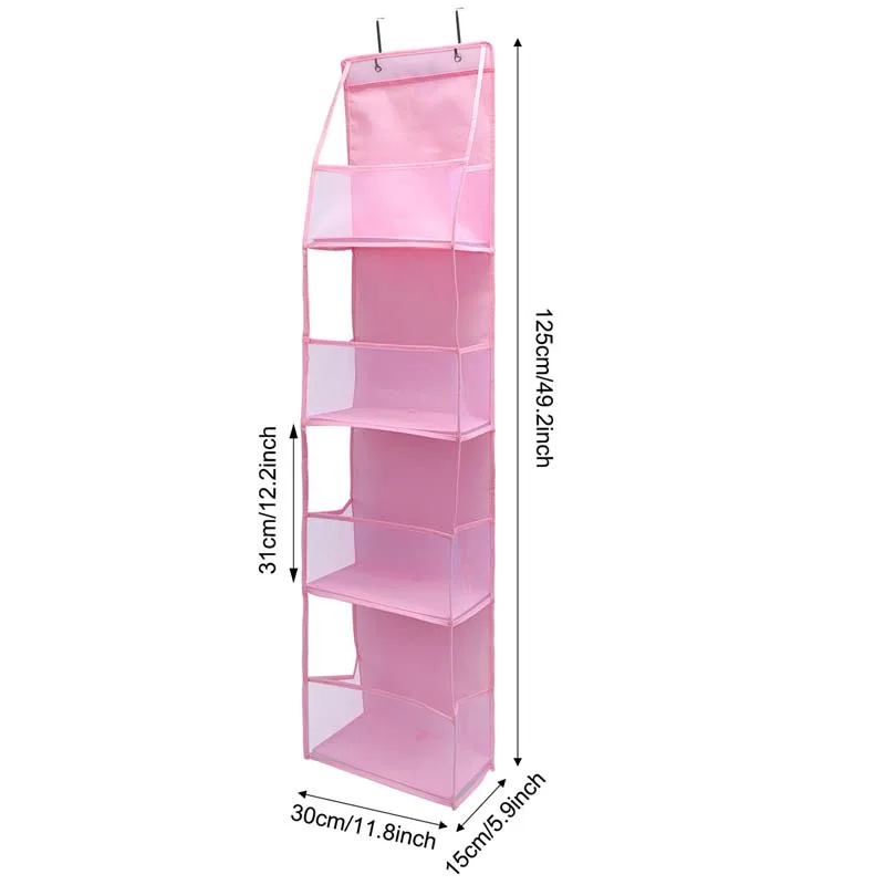 4 Layer Pink Storage Bag Foldable Hanging Organizers for Bathroom Behind The Door Snacks Toys Clothes Storage Holder Accessories