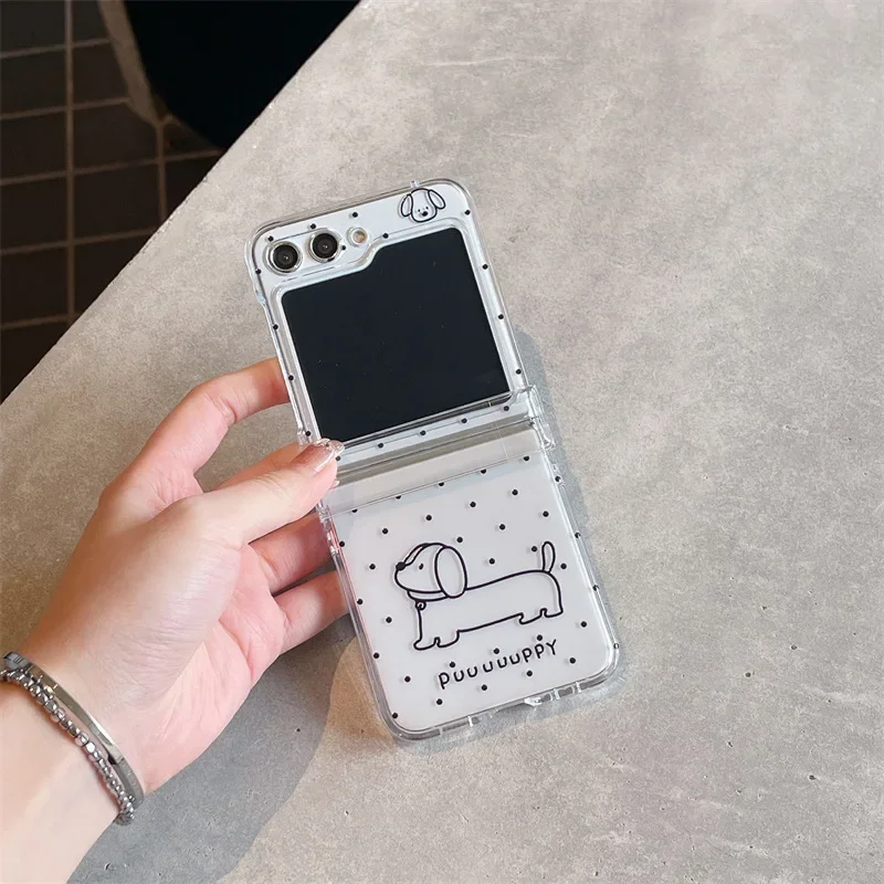 Funda de teléfono con diseño de perro y puntos negros para Samsung Galaxy Z Flip 6, 5, 4, 3, ZFlip4, ZFlip5, ZFlip6
