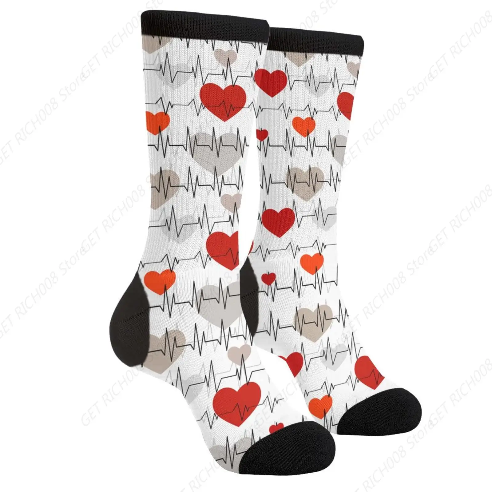 Corazón Ritmo Ecg Rojo Amor Corazón Feliz Día de San Valentín Casual Divertido Funky Novedad Calcetines para Hombres Mujeres