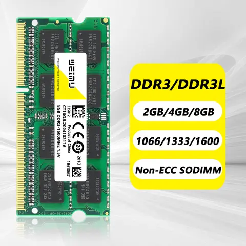 DDR3 DDR3L 4GB 8GB Module de mémoire pour ordinateur portable Ram PC3 1.5V 1066 1333 1600Mhz PC3L 1.35V 8500 10600 12800 Sodimm mémoire pour ordinateur portable Ram