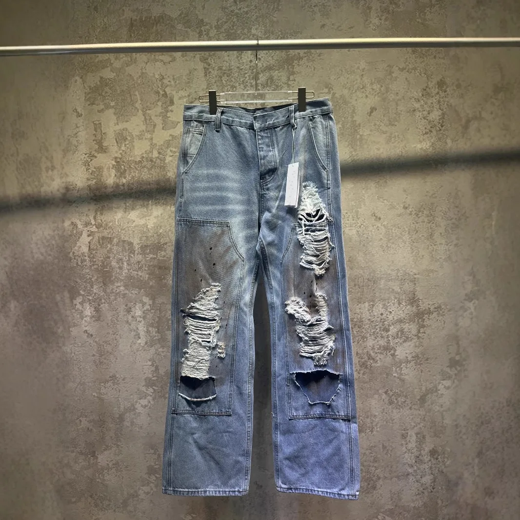 

2025 New Autumn High Quality Ripped Distressed Graffiti Jeans Loose Fit Unisex