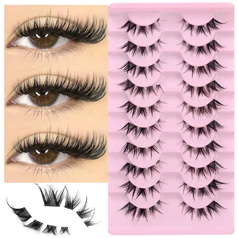 

10 Pairs Mixed Length Fox False Eyelashes Clear Stem 3D Natural Soft Fluffy Thick Faux Mink Fake Lashes Eyelash Extension Makeup