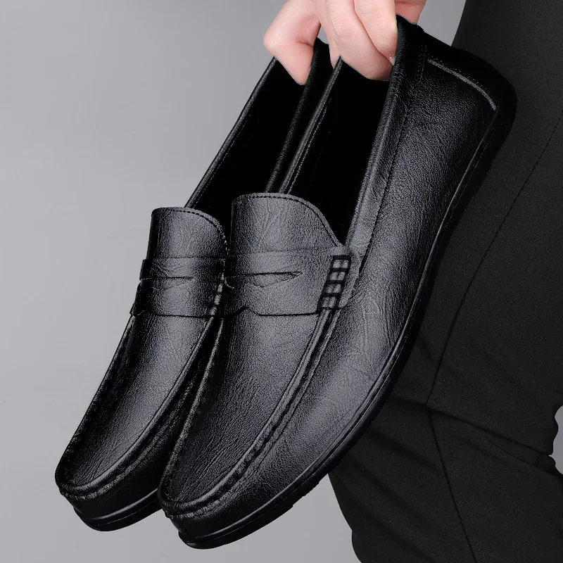 Genuine Leather Men Casual Shoes Luxury Brand Formal Dress Shoes Breathable Mens Loafers Slip on Male Boat Shoes Size 38-47