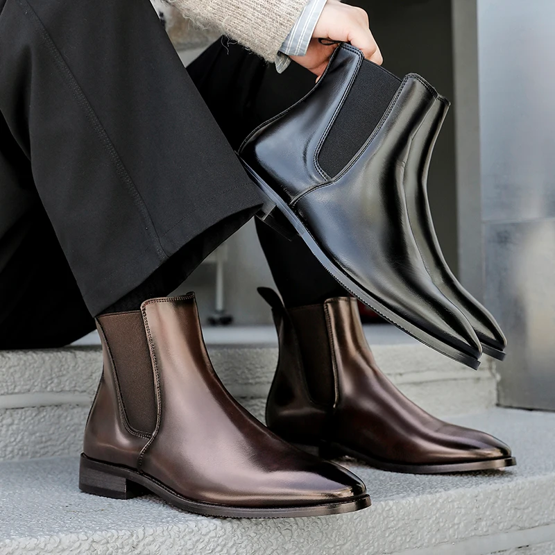 ビジネスメンズチェルシーブーツブラックブラウンブリティッシュカジュアル快適で暖かいファッショナブルな高品質ブーツ紳士ソーシャルブーツ男性