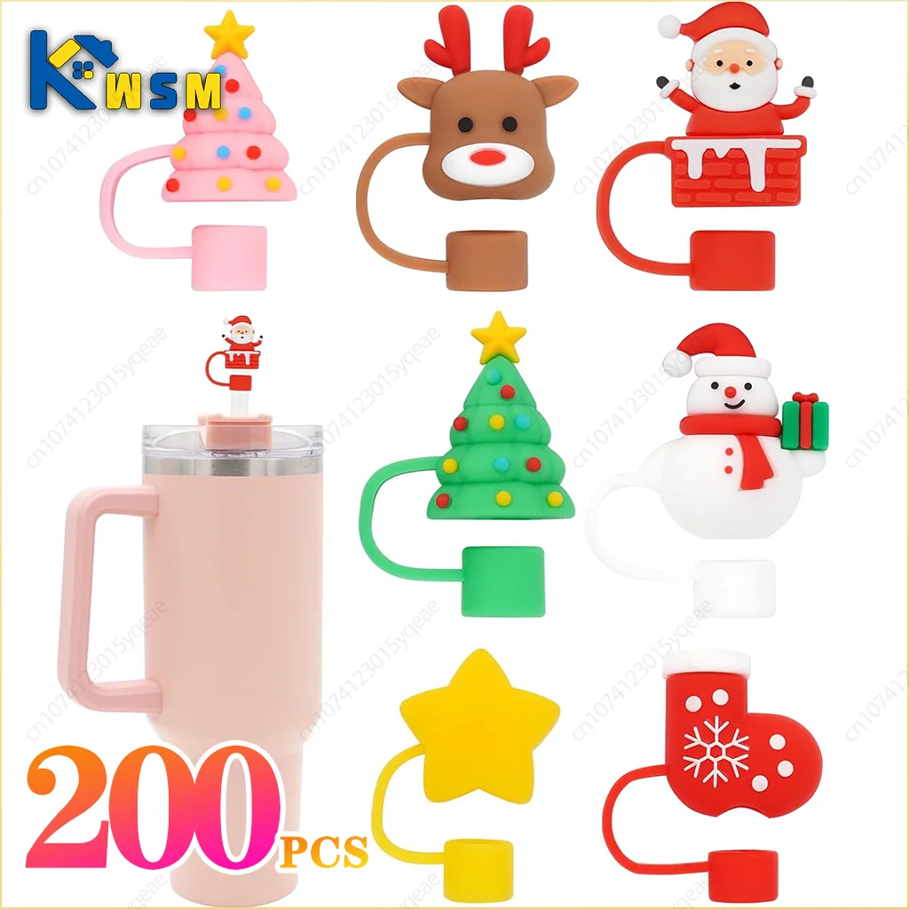 

200PCS Christmas Collection Cup Straw Dust Cap Glass Straw Dust Stopper 10mm Straw Cover Cover Stanley Universal Water Bottle