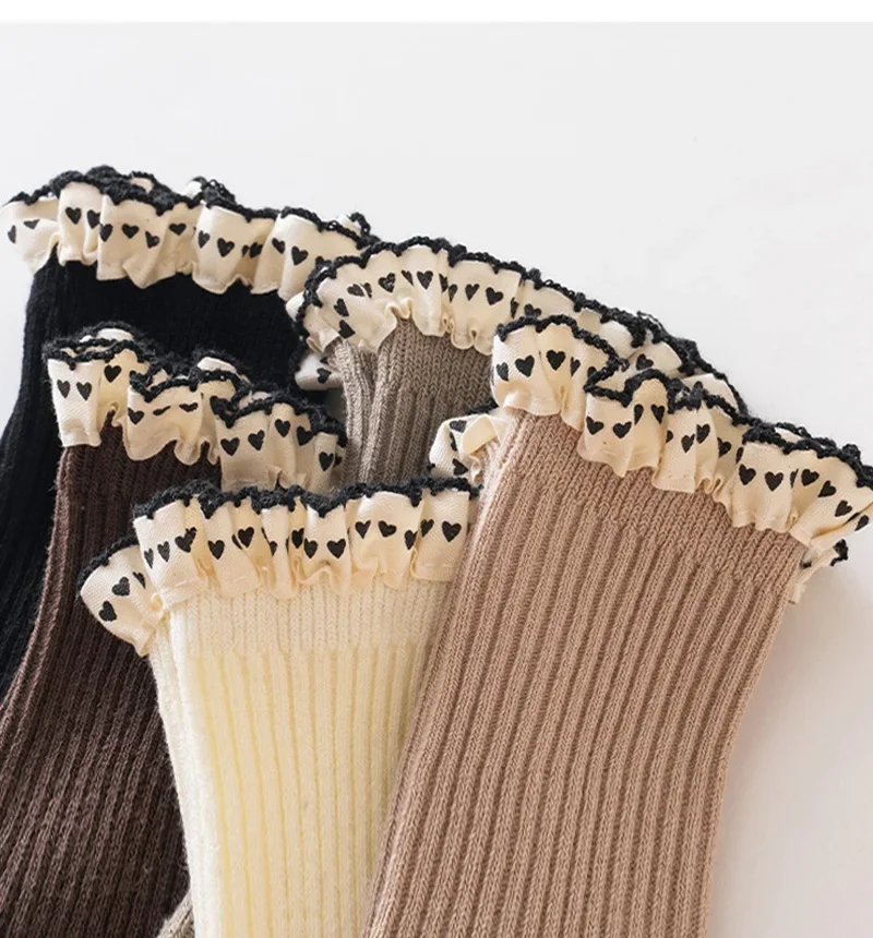 

Autumn Baby Girls Socks Combed Cotton Heart Lace Princess Sock Newborn Anti-Slip Floor Socks Toddler Infant Accessories 0-3Y