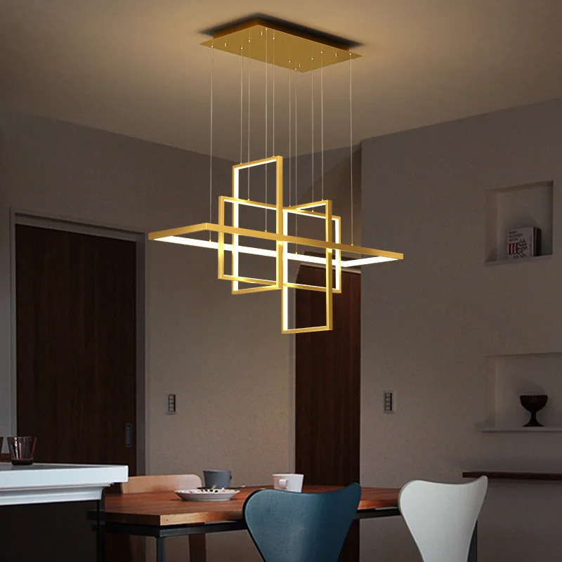 

Modern LED Ceiling Chandelier for Dining Room Kitchen Living Room Bedroom Rectangular Design Pendant Lights Simple Hanging Lamp