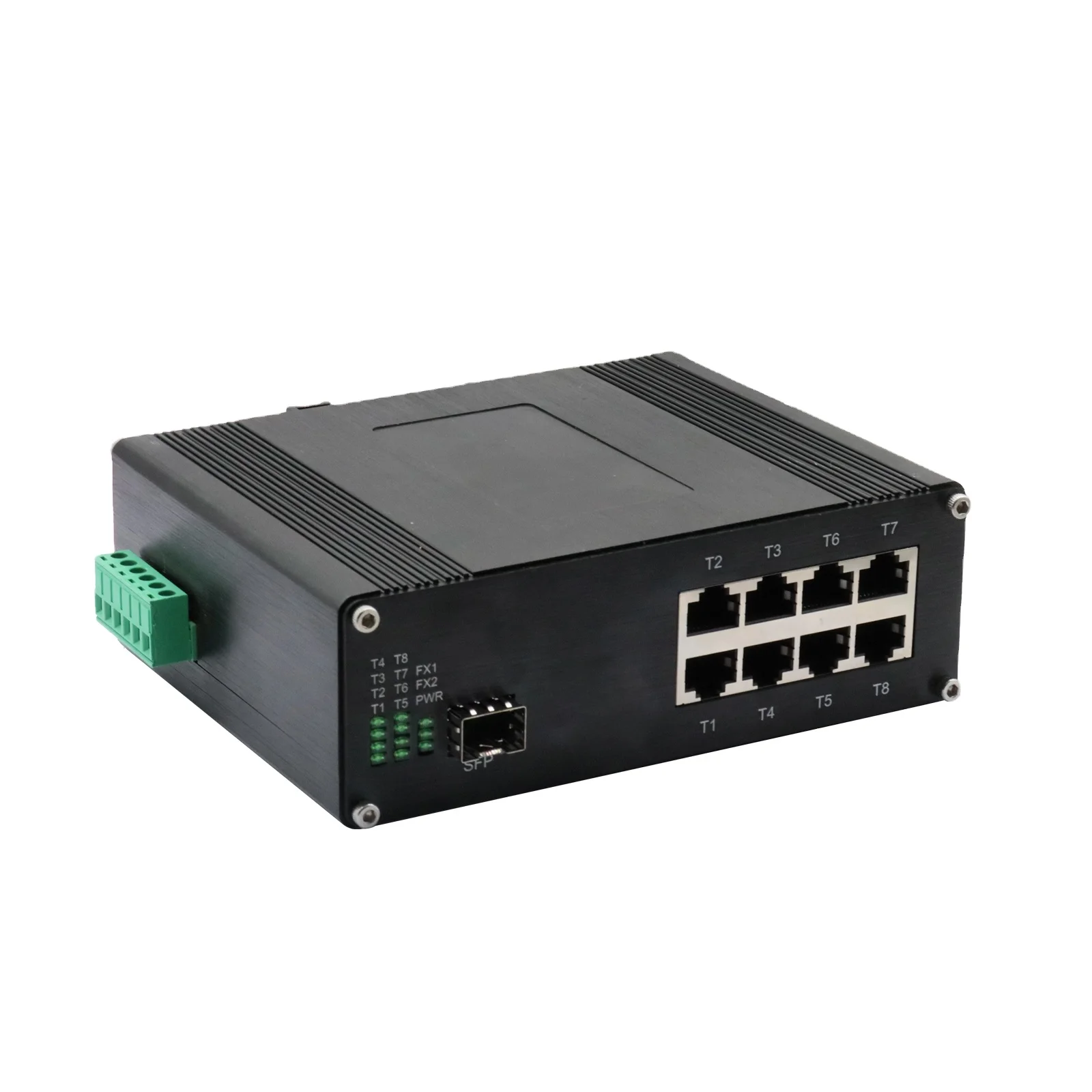 Mini Industrial Gigabit  8-Port PoE+ Switch 240W, with 48~57VDC, Gigabit Fiber SFP, SC, FC, ST Optional