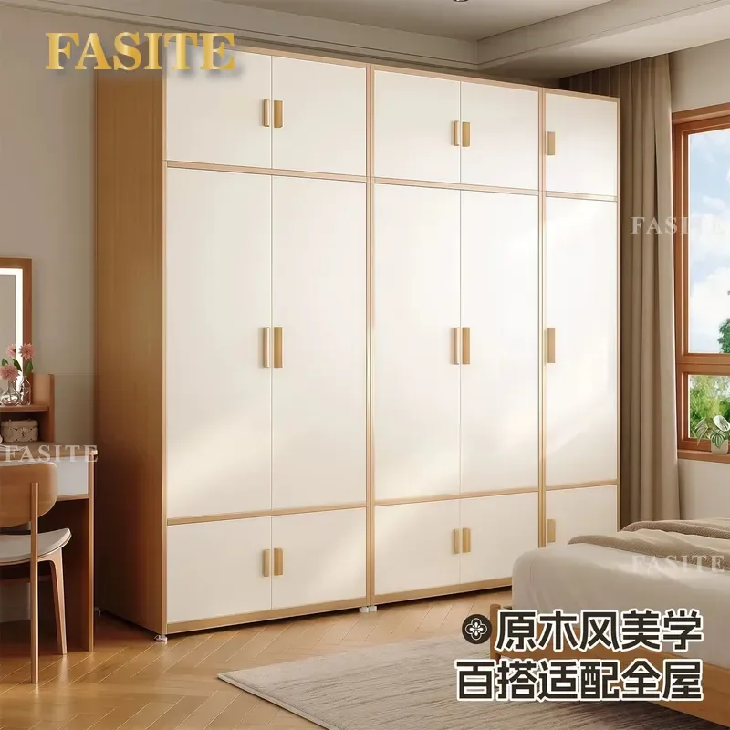 for Steel Wardrobe Household Bedroom Cream Log Style Large Capacity Rental Room Easy to Assemble Large Wardrobe