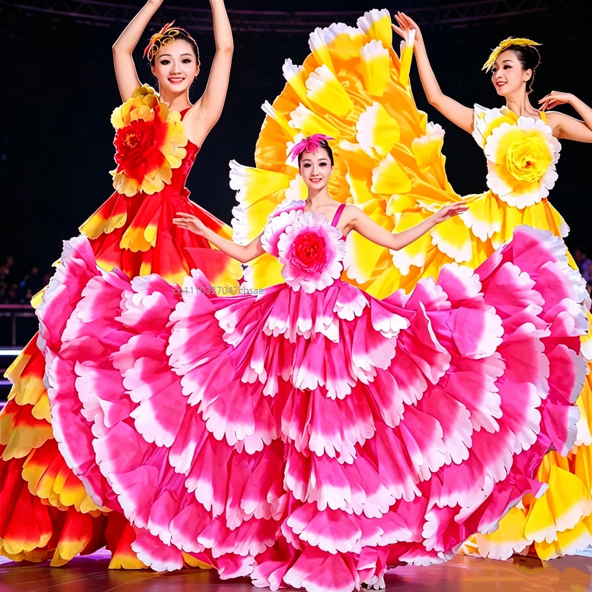 Vestido Español de Pétalos para Mujer, Traje de Danza de Apertura, Vestidos de Torero Flamenco, Disfraz de Gypsy Flamenco para Actuación en Escenario, Nuevo 2026
