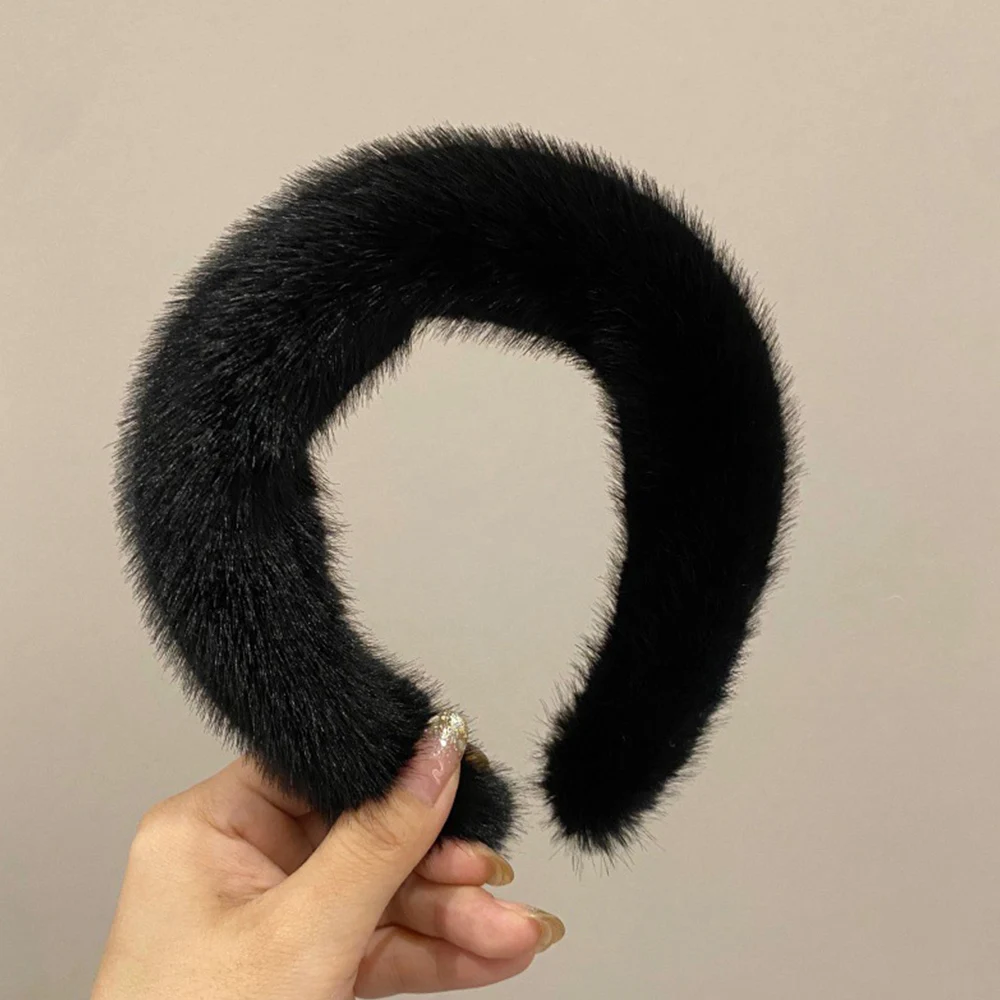 Women Luxury Winter Faux Fur Padded Head Hoop Hair Accessories Imitation Mink Fur Headband Fashion Soft Fluffy Furry Hair Hoops