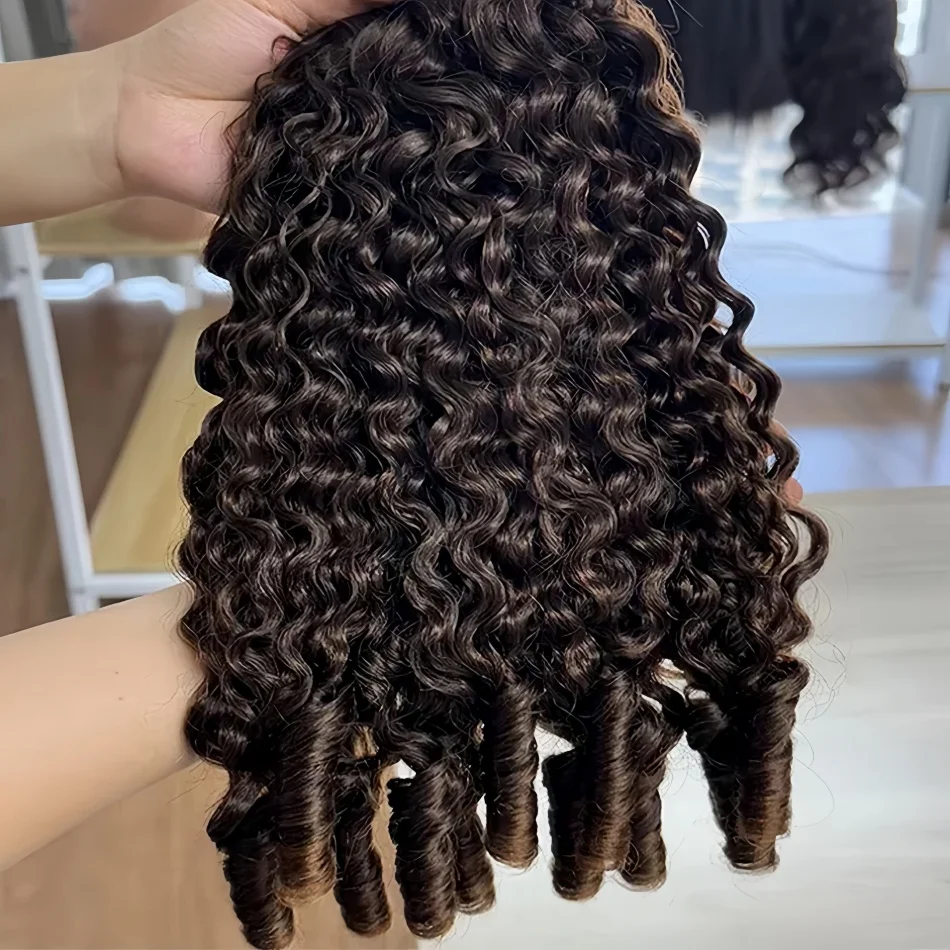 12A Burmese Curly Human Hair Bundles Water Wave Bundles Virgin Weave Human Hair Extensions Curly Ends 1/3/4 Pcs Black 30 40 Inch image 5