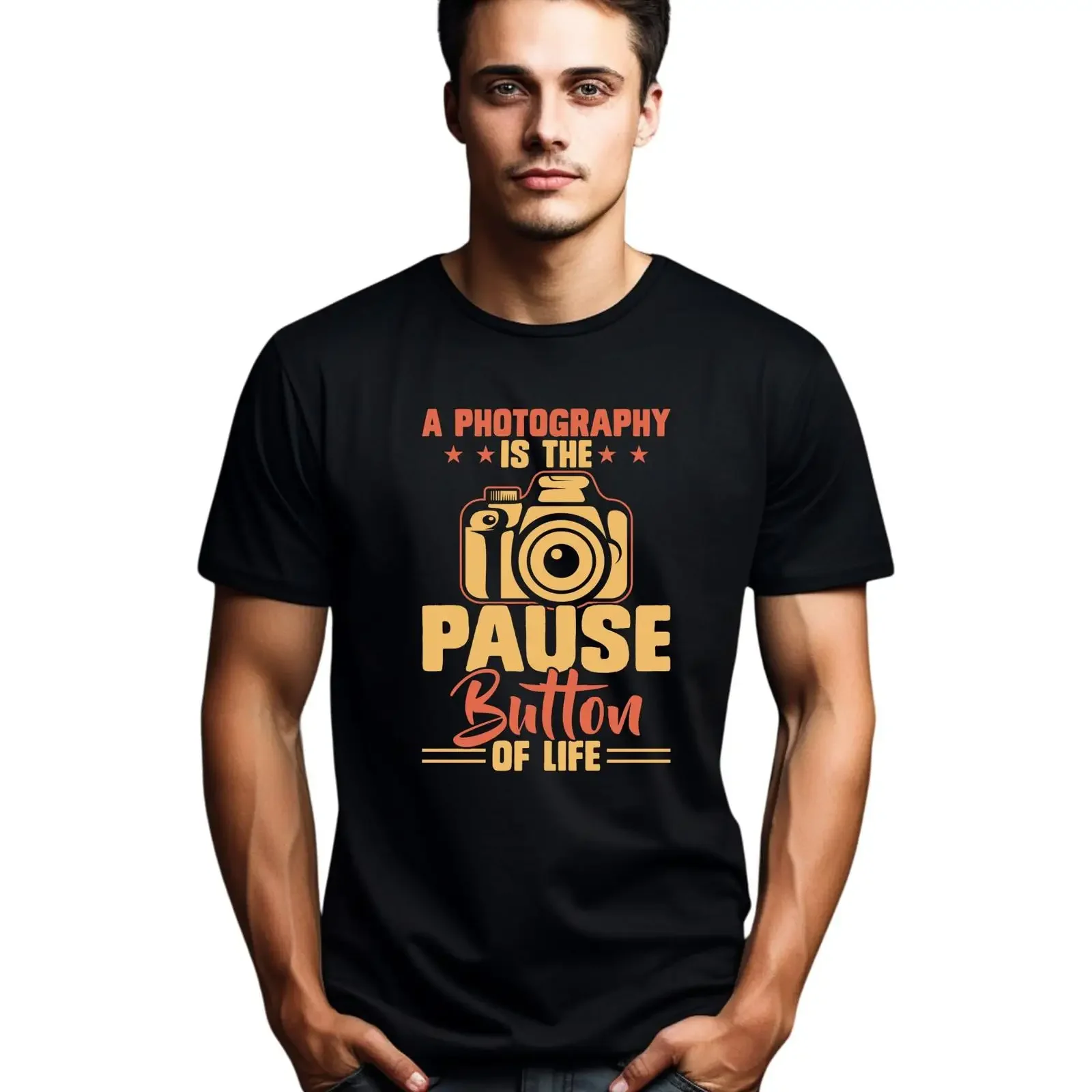 Photography Is The Pause Button Of Life Camera T Shirt Casual Cotton for Photographers vintage Washed graphic fashion