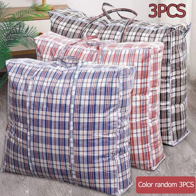 Bolsas de almacenamiento reutilizables extragrandes de 3 piezas con cremalleras: plástico duradero, organizador plegable para ropa, organización de guardarropa