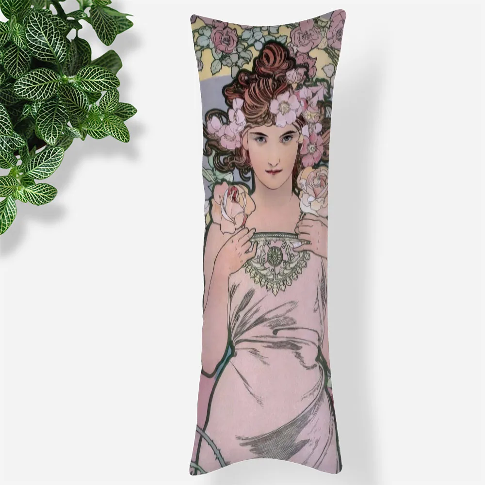 

1pc Alphonse Mucha 2 Check Plaid Body Pillow Cover Red and Black Checkered Decorative Bedroom Accessory Home Decor