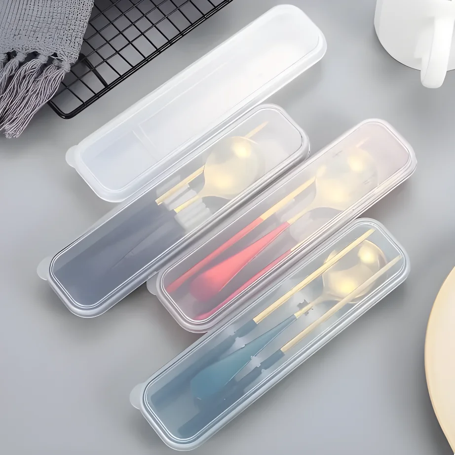 2/4pcs Clear Makeup Brush Box with Lid, Wearable Women Cosmetics Storage Box, Portable Travel Box for Cutlery Sets Forks Drugs