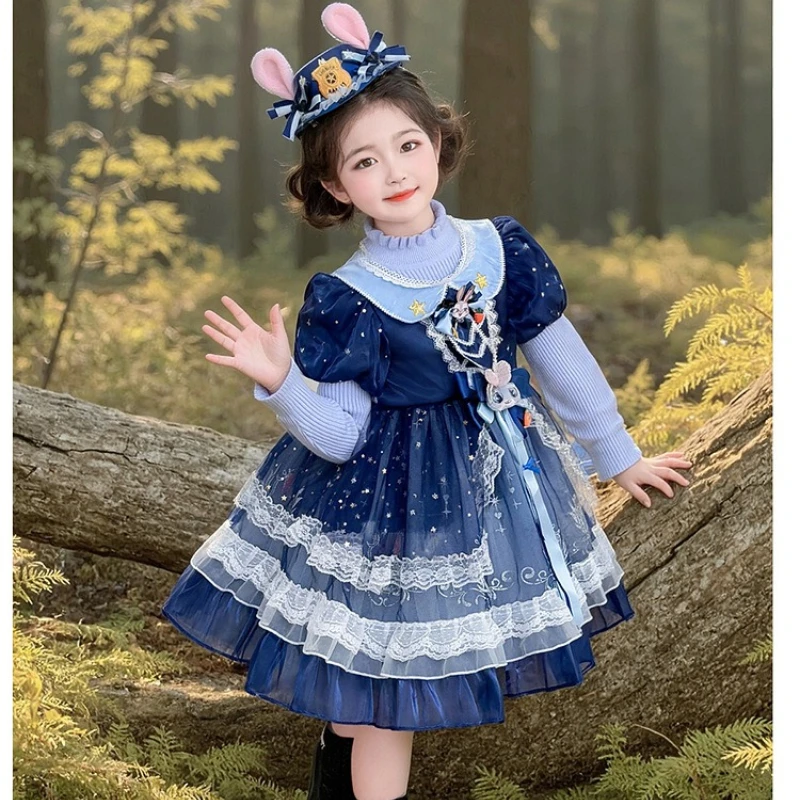 

Judy Hops Girls Knit Dress, Rabbit Police Lolita Birthday Princess Gown for Toddlers Autumn Wear