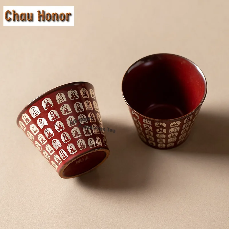 

1pc 150ml Cinnabar Red Buddha Buddha Cola Mug Mocha Cups Coffee Milk Pot Bubble Teacup Cold Hot Water Jug Hand Warmer Teaset