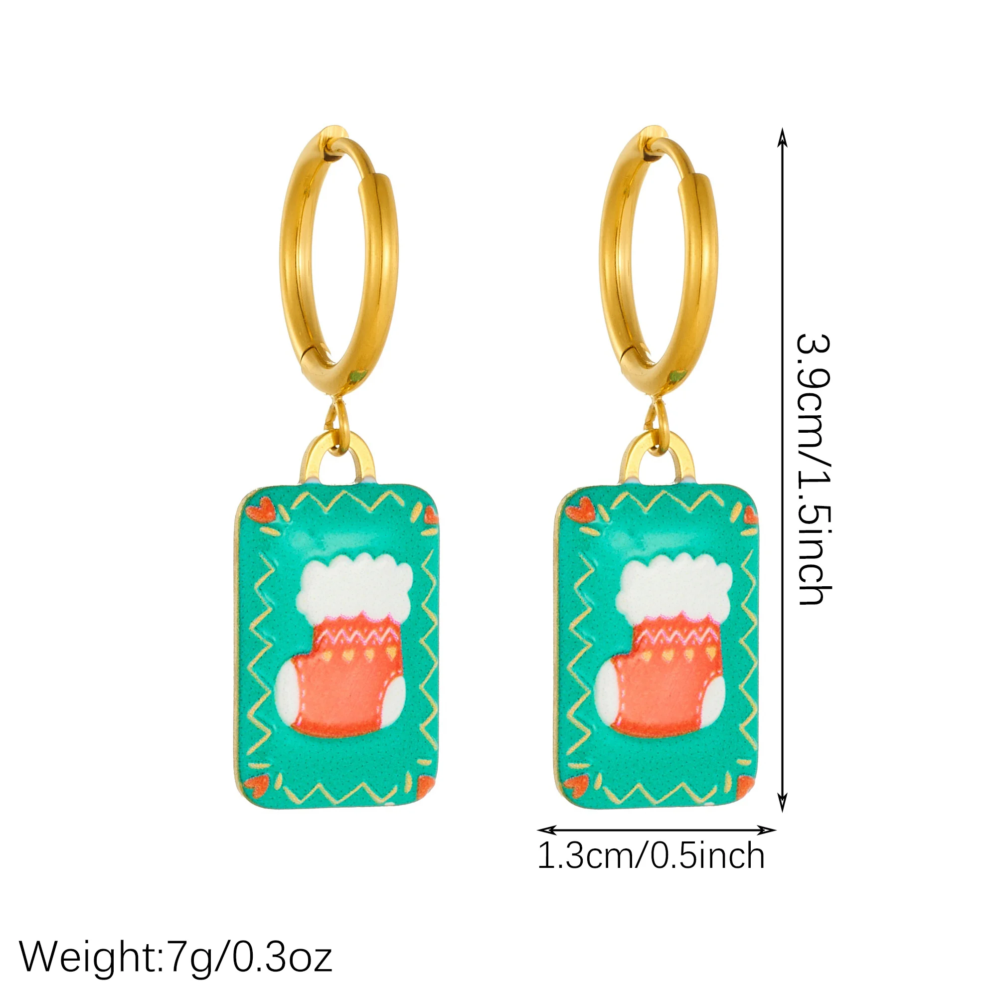 DIEYURO Stainless Steel Christmas Sock Enamel Drop Earrings For Women Fashion Green Rectangle Charm Earrings Holiday Party Gift