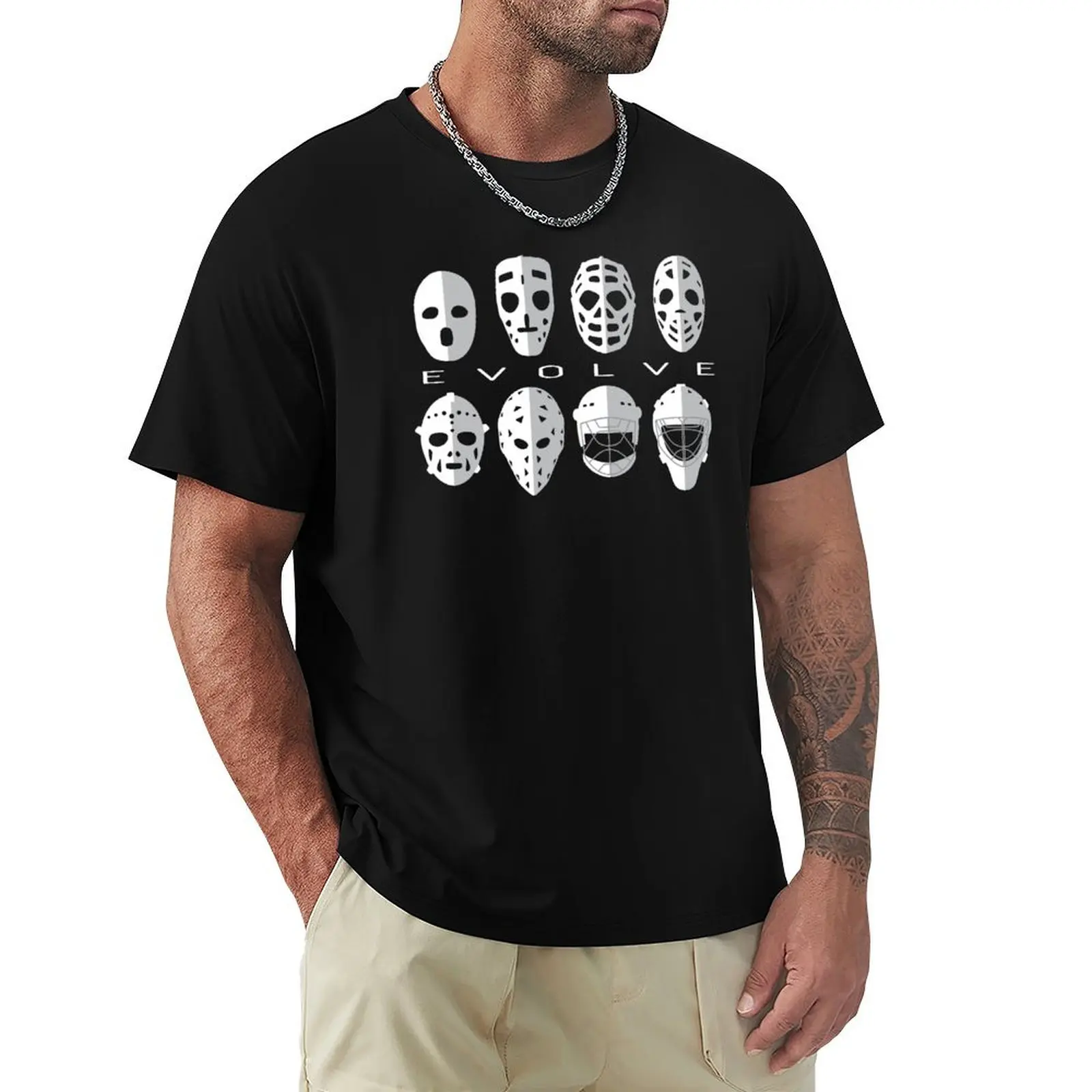 T-shirt à manches courtes décontracté et simple avec motif de masque de gardien de but - Évolution du design