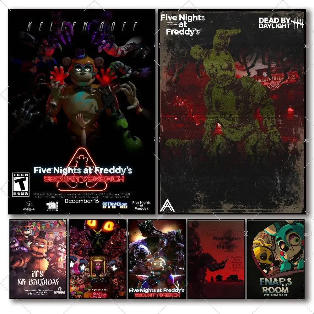 Game F-Fnaf F-Five N-nights At F-Freddys  Poster Self-adhesive Wall Mural Art Waterproof Sticker For Bar Room Decor High Quality