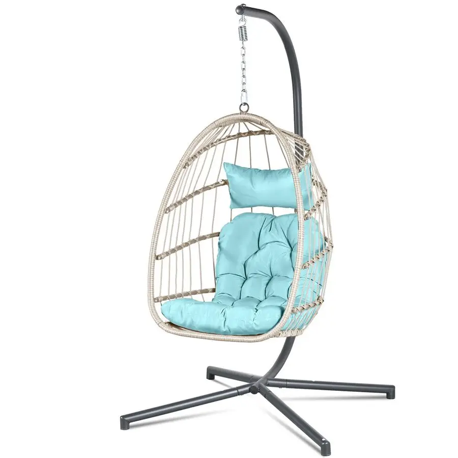 Hängender Eierstuhl mit Ständer, Schaukel-Hängesessel für drinnen und draußen, mit Plüsch, waschbaren Kissen, 350 Pfund Kapazität, ideal zum Entspannen