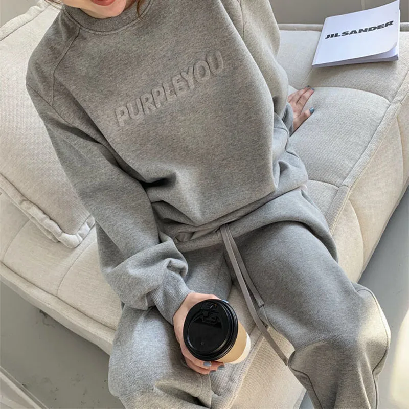 Spring Autumn Women Tracksuit Sweatshirts+Pants 2Pcs Suits Solid Color Clothing Sets Female Fashion Outfits Casual Sportswear