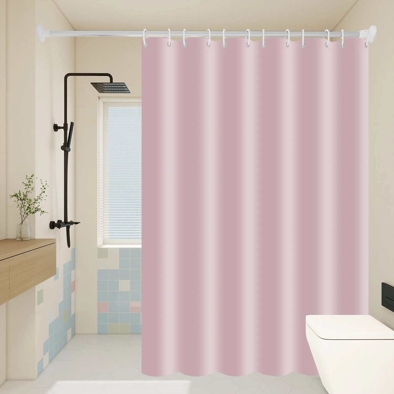 1pc Minimalist Light Pink Shower Curtains, Basic Solid-Color Waterproof Bathroom Accessories