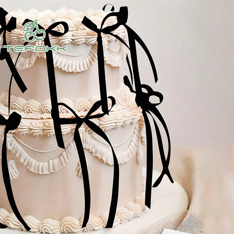 10Pcs Bow Ribbon Cake Decoration Desserts Home Decor Birthday Party Decor Kids Valentine's Day Evening Events Cake DIY Decor