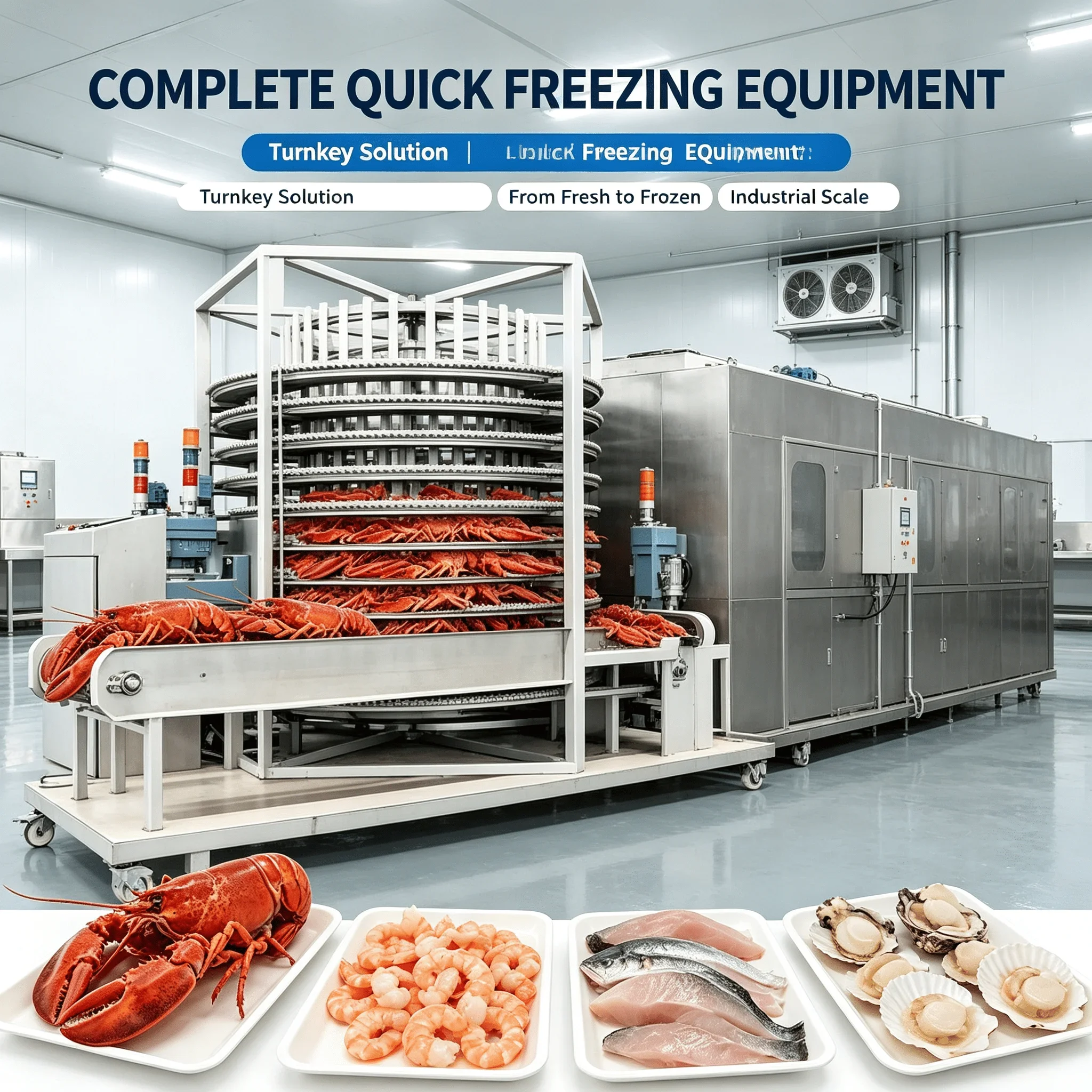 FL Spiral Freezer Industrial Quick Freezing Machine IQF Energy Saving for Seafood Processing Workshop Customized