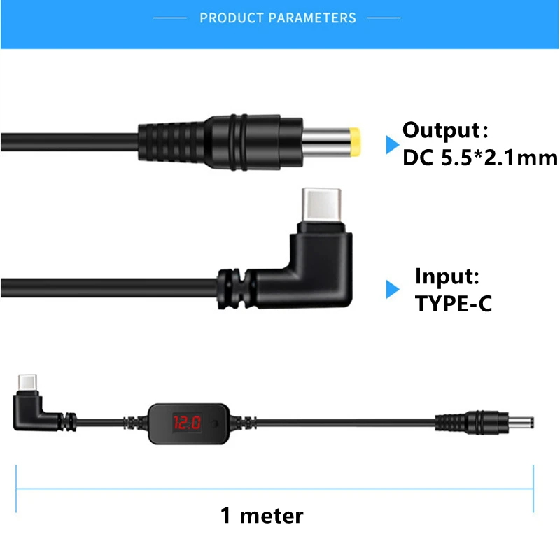 1/2/5 Pieces USB C Type C to DC Male 5.5x2.1mm 5V/9V/12V/12V/20V Adjustable PD Power Cable for Light Fan Laptop Routers DVR