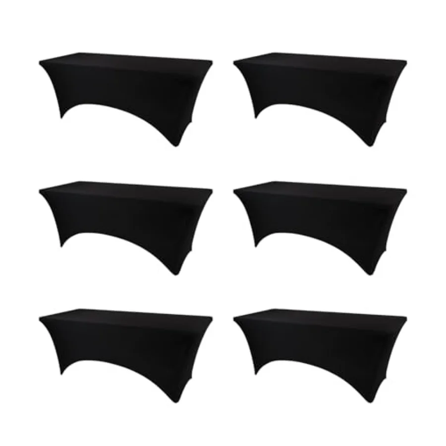 

Настольные чехлы на столы на 8 футов, 6 упаковок черных моющихся и устойчивых к морщинам эластичных скатерть прямоугольных длиной 8 футов для мероприятий, свадеб