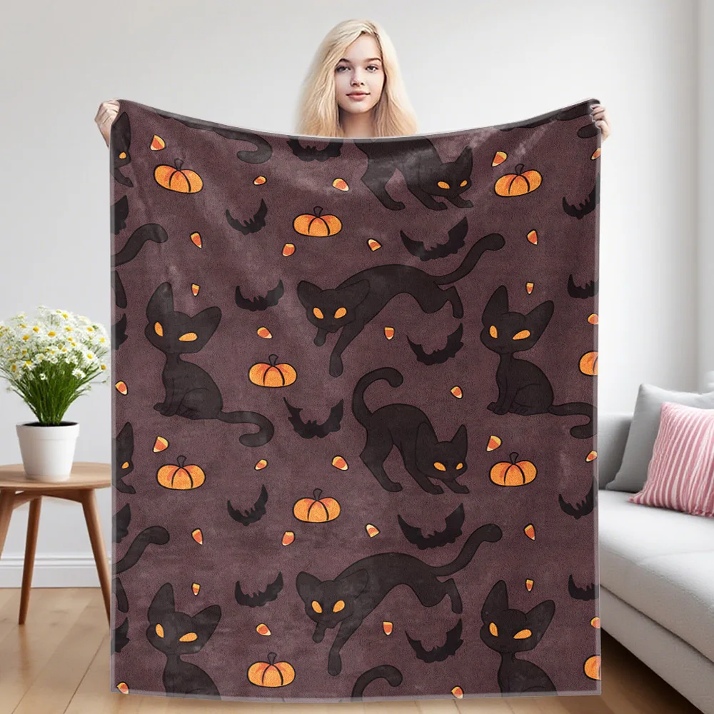 Black Cat Motif Flannel Blankets Are Perfect For Sofas, Office Beds, Travel, Sleep, And Use Throughout The Four Seasons