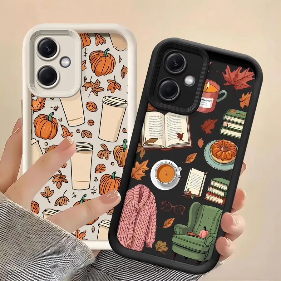 حافظة لهاتف شاومي بوكو X3 NFC C61 C51 X3 Pro C50 كارتون اليقطين مابل ليف