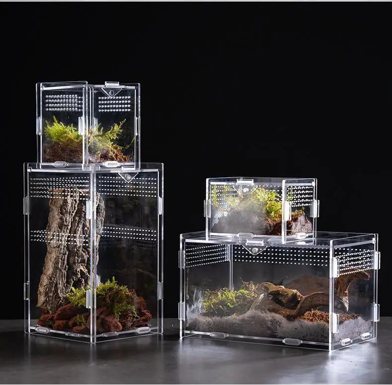 Large size acrylic reptile enclosure breeding box frog spider insect glass container cage acrylic reptile cage