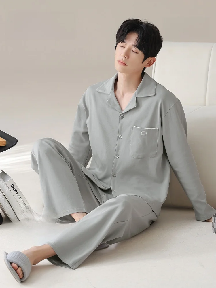 Men's Modal Long Sleeve Sleepwear Home Clothes Set Urban Elegant Style Comfortable Breathable Outerwear Suitable for Spring A...