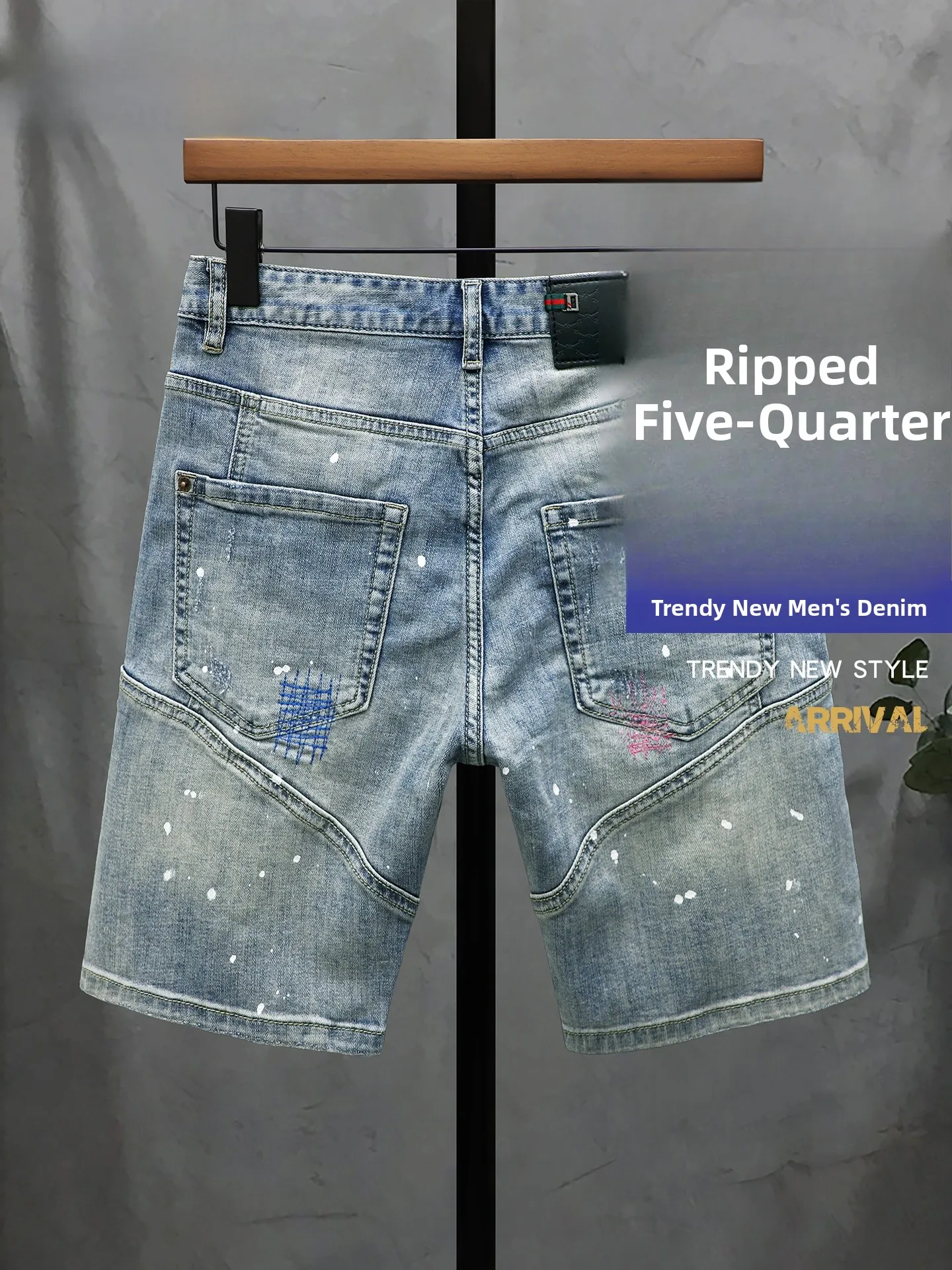 

Trendy Men's Five-Point Denim orts Casual Wear Summer Breathable Elastic Tear-Wa Cotton Polyester Blend Straight Leg Fit