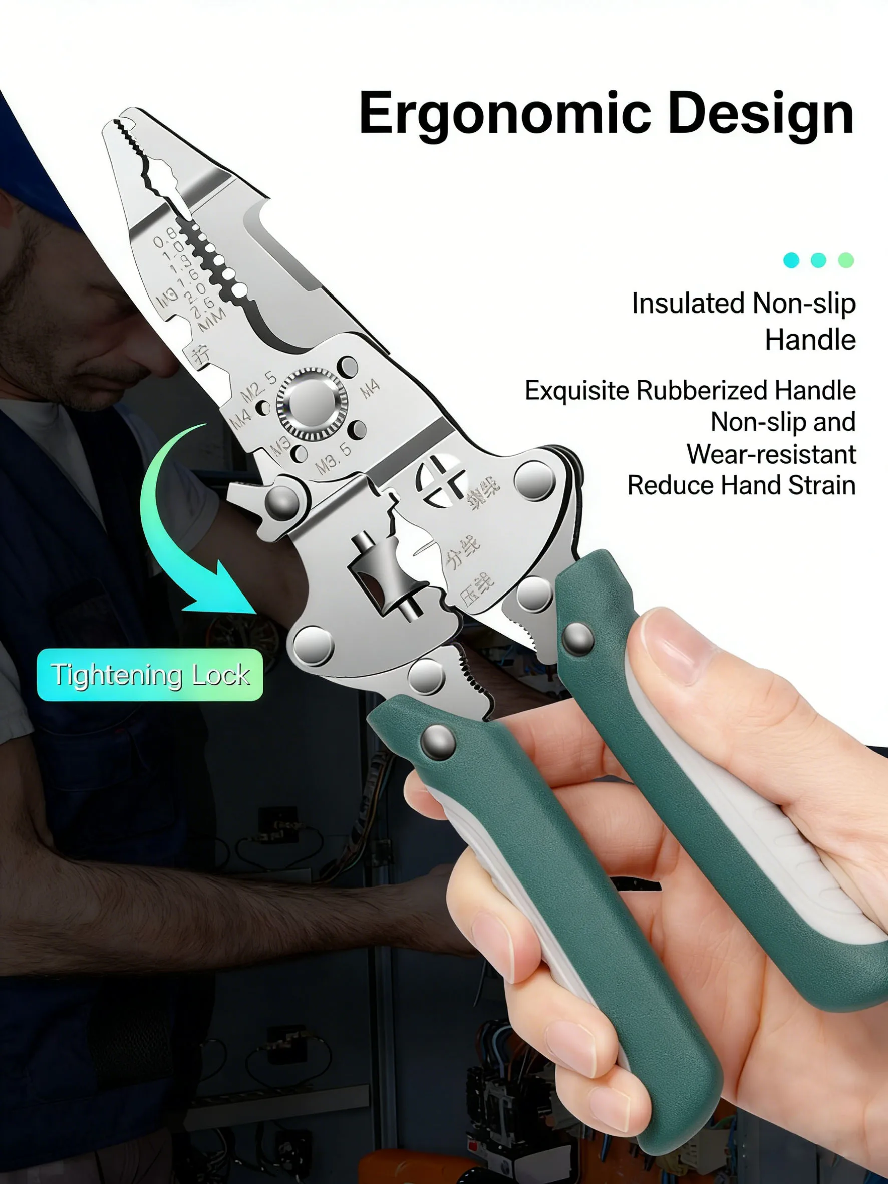 WEELEE Faltbarer Drahtabisolierer, Rollen-Design Multifunktions-Elektriker-Drahtspreizer Drahtwickel- und Crimpzange Handwerkzeug – Detail 7