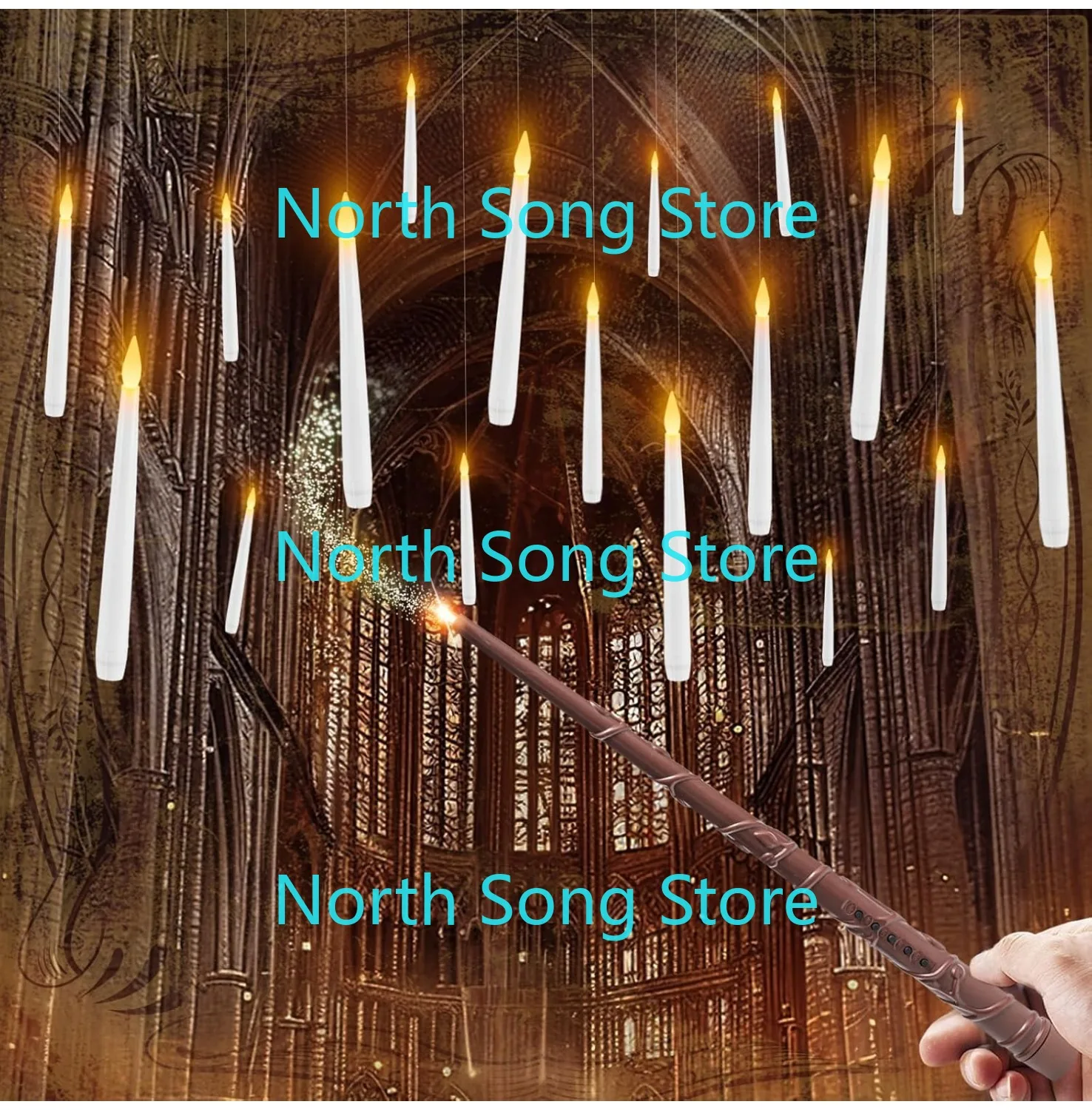 10/12/20 Pcs Floating Candles with Wand, LED Hanging Candle with Timer, Magic Deco Candles Flickering Warm Light Party Decor