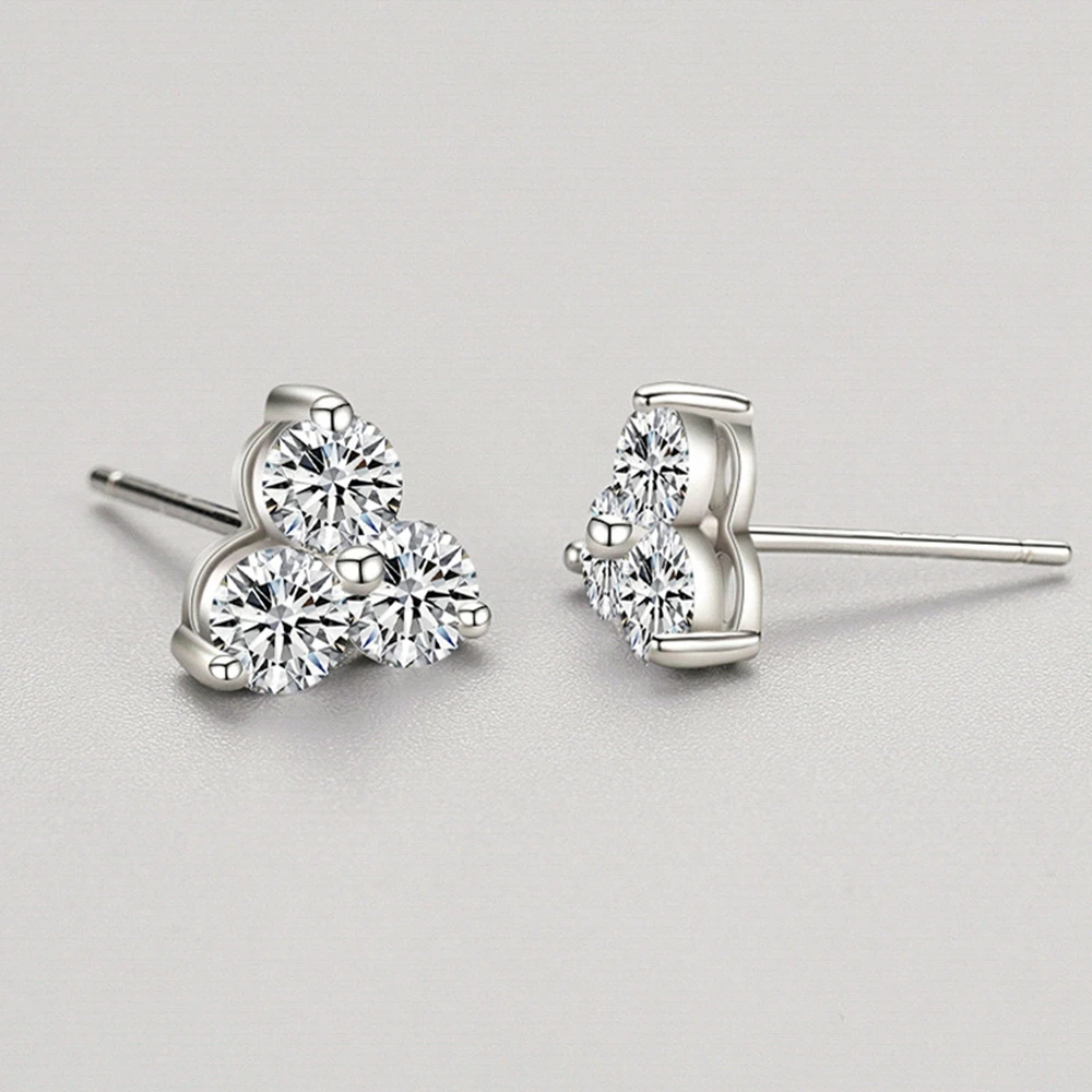 PuBang Fine Jewelry Real 925 Sterling Silver Luxury Three High Carbon Diamond Stud Earrings for Women Wedding Gift Drop Shipping