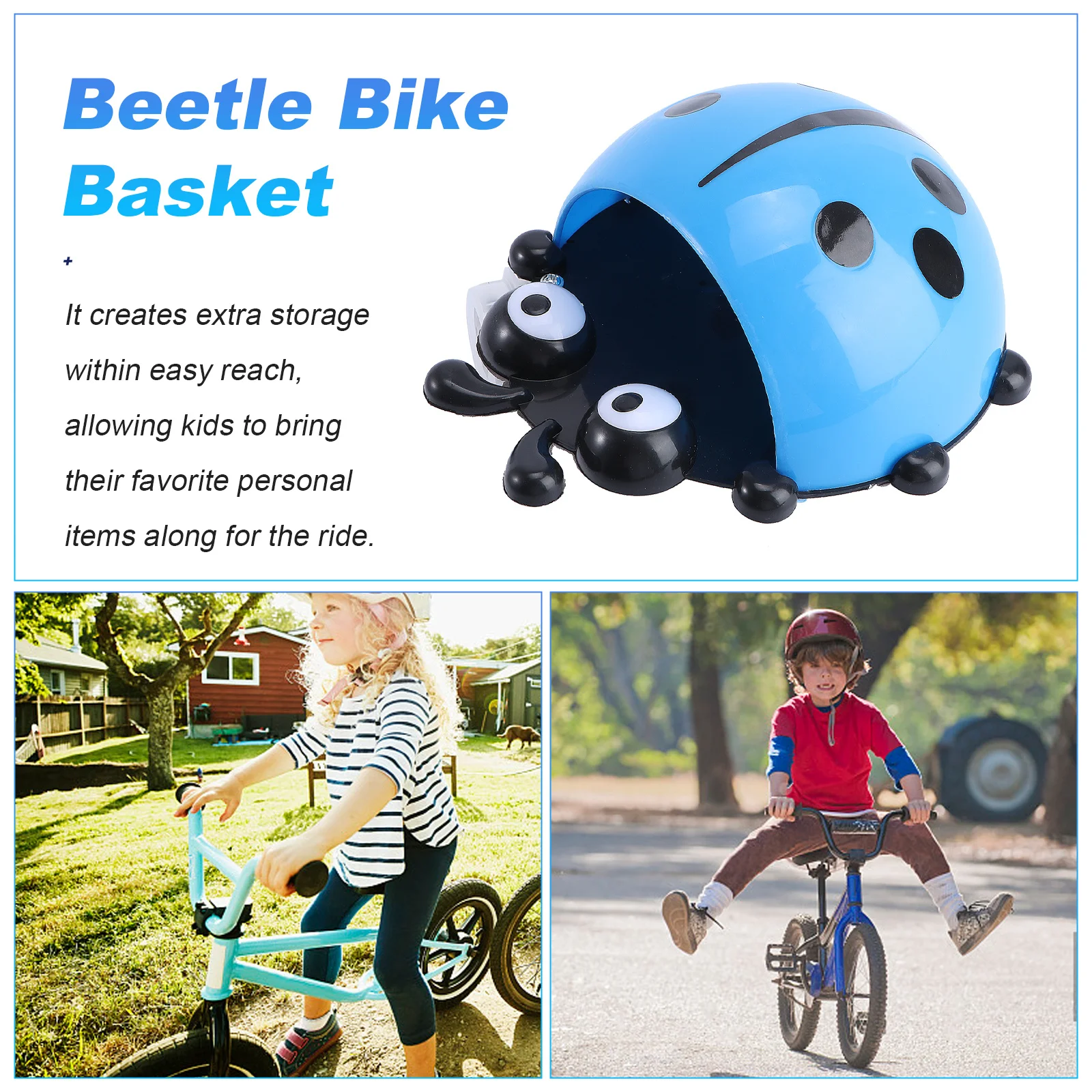 

Music Bike Basket For Kids Beetle Design Waterproof Children Bicycle Storage Bag Scooter Tricycle Basket Accessory Blue