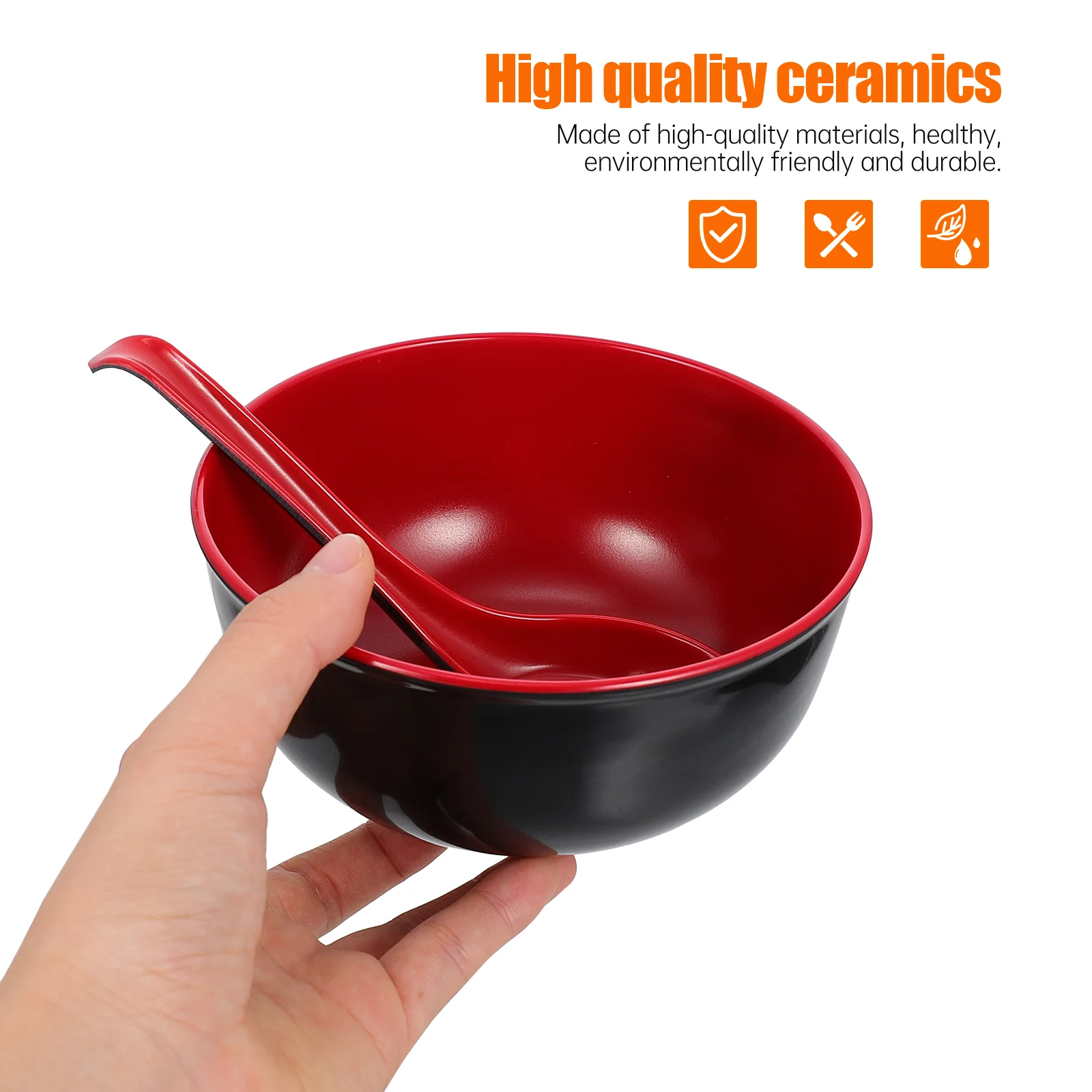 1 Set of Melamine Rice Bowls Multi-function Soup Bowls Flatware (Black Red)