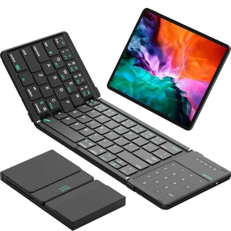 

Foldable Bluetooth Keyboard with Touchpad Number Pad Portable Wireless Travel Keyboard for iPad Smartphone Tablet Laptop Black