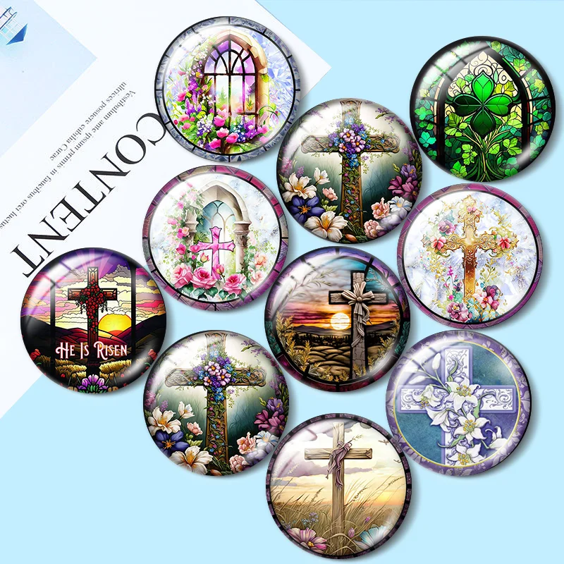 Round Easter Wreath  Cross Wreath Sign 10PCS 12mm/25mm/30mm Round photo glass cabochon demo flat backMaking findings