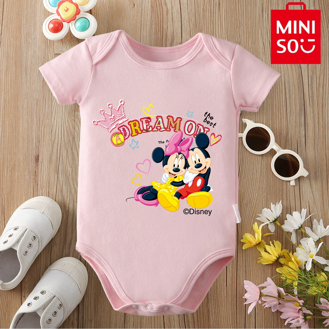 

MINISO 100% хлопок, детский комбинезон, боди с милым мультяшным принтом Микки Мауса для новорожденных от 0 до 12 месяцев, лучший подарок для ребенка