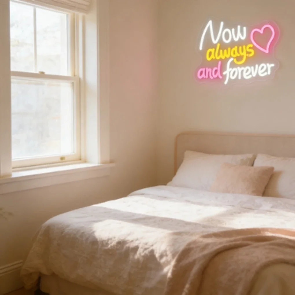 Now Always and Forever LED Neon Sign Romantic Bedroom Wall Art for Wedding Anniversary Home Decor Gift Eternal Love Lighting