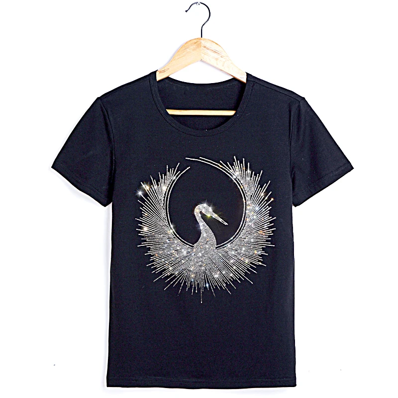 Silver Swan Hot Diamond Sequin Iron on Applique Patches Hot Fix Rhinestone Transfer Motifs Transfer on DIY Shirt Dress.