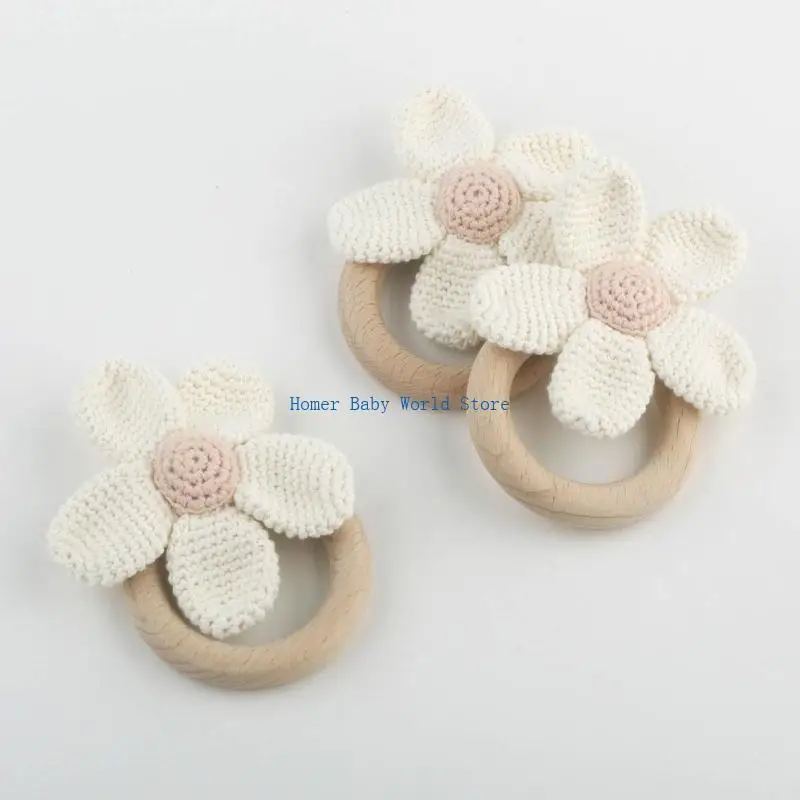 

B2QD Crochet Knitted Flower Teether Teething Soothing Molar Chewing Toy Baby Teether
