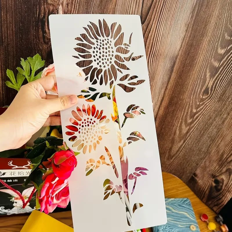 6PCS Large Reusable Flower Stencils for Garden Fence Wall Drawing Art Crafts Painting Templates