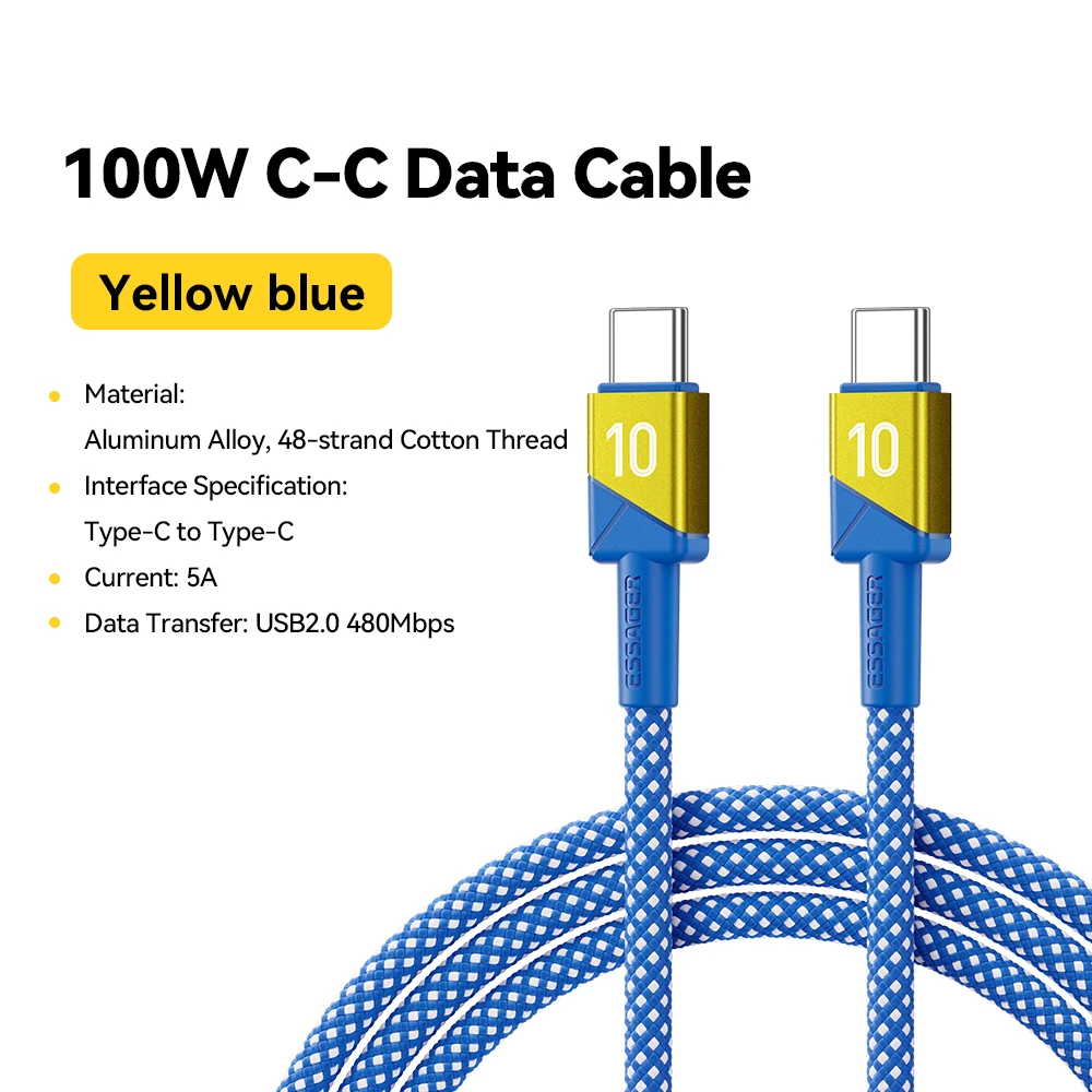 ESSAGER 100W 7A USB C naar USB C-kabel Snellaaddraad voor iPhone 17/16/15/14 pro Max MacBook iPad Laptop - Voetbalteamkleuren